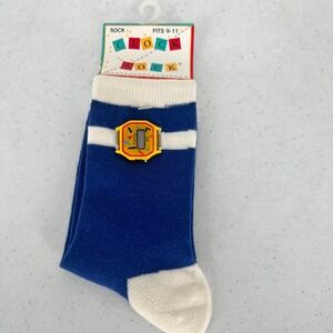 Vintage Clock Sock Blue White Striped Crew Socks with Digital Watch Fits 9-11